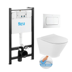 Pack Bâti-support ROCA ACTIVE + WC GAP ROUND sans bride + Abattant softclose + Plaque de commande blanche