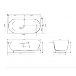  Nelly 175 x 82 cm Baignoire droite Autoportante orientation gauche en marbre coulé, sans pieds, blanc (NEL1700L)