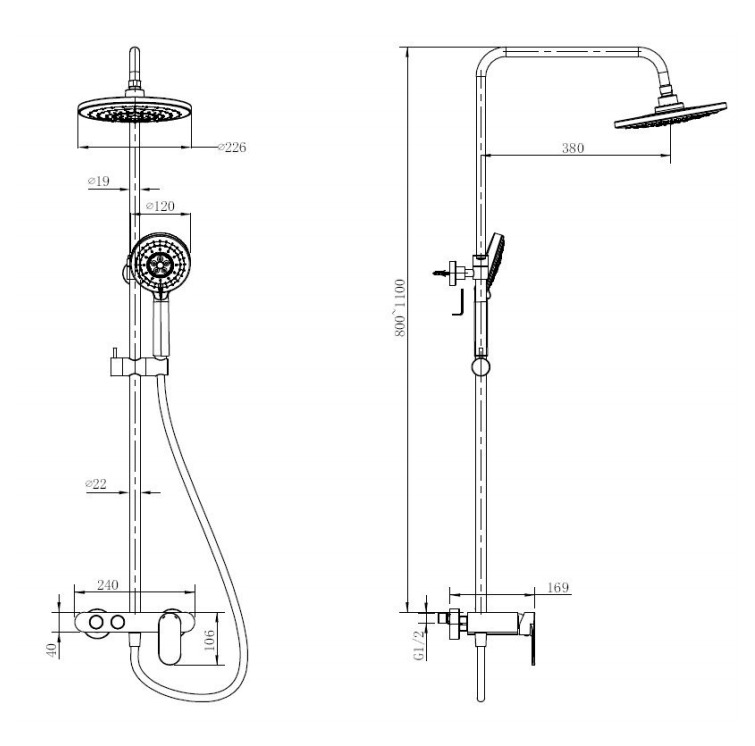 Colonne de Douche Sans Robinet Ensemble de Douche avec Douchette à Main  Système de Douche Haut Réglable entre 745-1173mm Noir