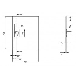 Receveur Architectura Metalrim, 700 x 900 x 15 mm, blanc