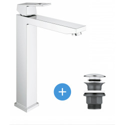 Eurocube Set Mitigeur monocommande 1/2" LavaboTaille XL + Bonde clic clac Grohe pour lavabo avec trop-plein(23406000-CLICCLAC)