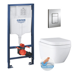 pack bâti-support Rapid Sl + plaque Arena chrome + cuvette Euro Ceramic + abattant  softclose (euroceramicset1)