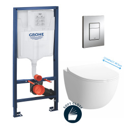 Pack WC Bâti + cuvette Sento compacte + plaque de commande chrome (GROHE-SentoCOMPACT)