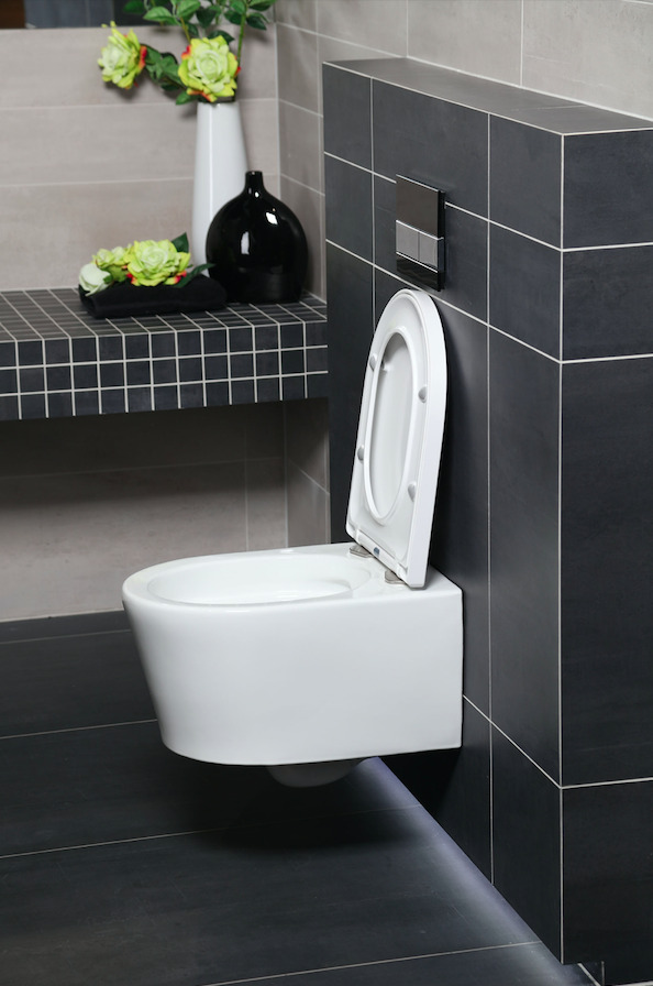 WC suspendu sans rebord E-9030 - blanc brillant - abattant avec mécanisme  de fermeture douce