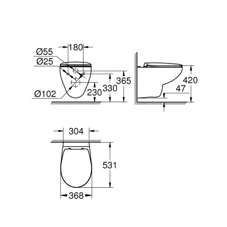 GROHE WC suspendu sans bride Bau Ceramic avec abattant