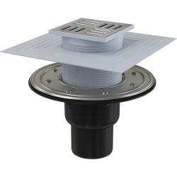 Alca Siphon sol sortie verticale en acier inoxydable Ø75/50mm 105x105mm (APV4344)