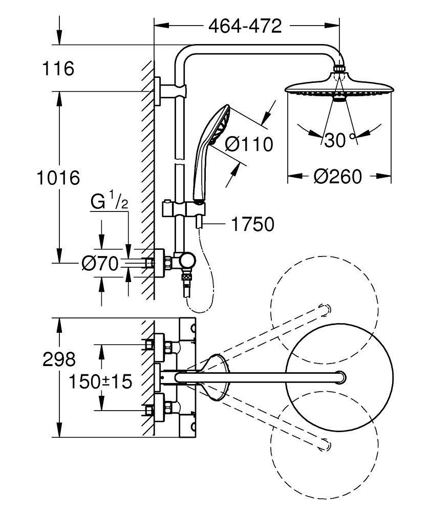 Colonne de douche Grohe Euphoria System 260 avec mitigeur thermostatique