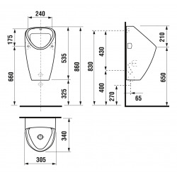  Golem Urinoir suspendu avec vidage horizontal arrière, alimentation interne (H8430600000001)