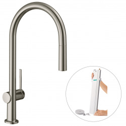 Hansgrohe Talis M54 Mitigeur de cuisine 210, avec douchette extractible 1 jet, sBox, Aspect acier inox (72803800)