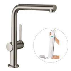 Hansgrohe Talis M54 Mitigeur de cuisine 270, avec douchette extractible 1 jet, sBox, Aspect acier inox (72809800)