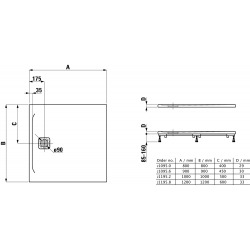  Pro Receveur de douche en gel coat Marbond extra-plat carré, évacuation sur le côté 80x80, Gris clair mat H2109500770001