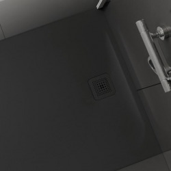  Pro Receveur de douche en gel coat Marbond extra-plat carré, évacuation sur le côté 80x80, Gris mat H2109500780001