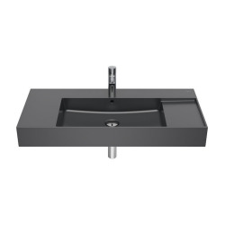 Inspira Lavabo en Fineceramic avec trop-plein et 2 tablettes, 49x60cm, autoportant ou à poser, Onyx (A32752A640)