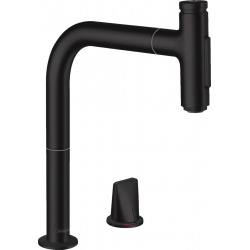 Hansgrohe Metris Select M71 Mitigeur de cuisine 2 trous 200, avec douchette extractible 2 jets, sBox, Noir mat (73818670)