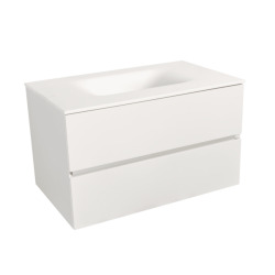 Verona Set Meuble suspendu blanc mat avec 2 tiroirs fermeture lente 86cm + Vasque marbre coulé blanc mat (Verona86BB)