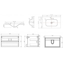 Verona Set Meuble suspendu blanc mat avec 2 tiroirs fermeture lente 86cm + Vasque marbre coulé blanc mat (Verona86BB)