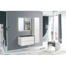 Verona Set Meuble 86cm suspendu blanc mat avec 2 tiroirs fermeture lente + Vasque marbre coulé noir mat (Verona86NB)