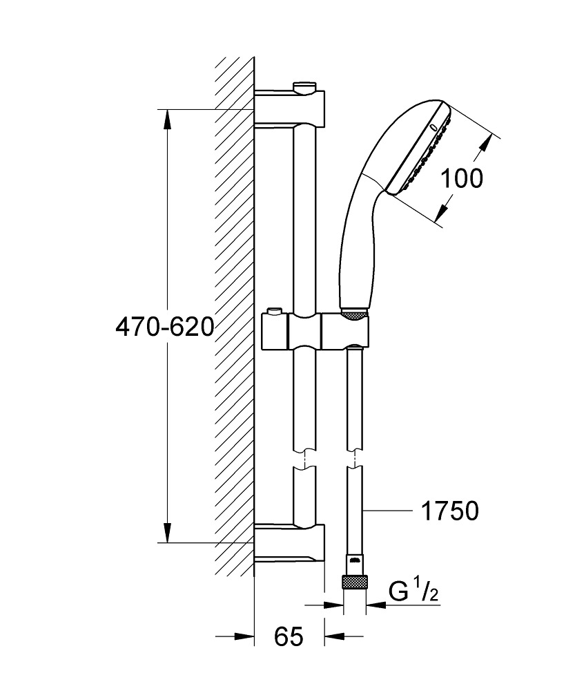 Ensemble de douche support + douchette chromé Vitalio Start 100 Grohe