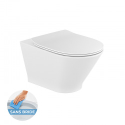 Pack WC Bâti-support avec Cuvette Roca The Gap fixations invisibles + Abattant  + Plaque blanc chromé (GebGapRimless-A)