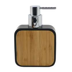  Hombre Distributeur de savon en polyrésine et bois de bambou, Noir (HOM99)
