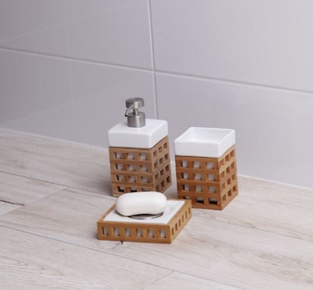 bremermann Porte-brosse WC, en bambou, céramique, blanc