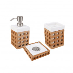 Libra Porte-savon en céramique et bois de bambou au design carré, Blanc (LIB39)  Libra Porte-savon en céramique et bois de bambou au design carré, Blanc (LIB39)