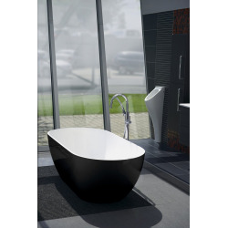 Reduta Baignoire îlot 150x75cm en marbre coulé, 279L avec double dossier, extérieur noir (72974)