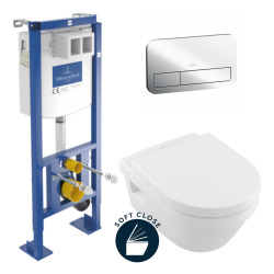 Pack WC Bâti-autoportant avec Cuvette Villeroy & Boch + Abattant Softclose + Plaque Chrome (AutoVilleroyArchitectura)