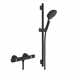 Set de douche Mitigeur Ecostat Comfort + Barre Unica 65 cm + Douchette 3 jets Raindance 120 Select E, Noir mat (13116670-SET)