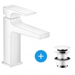 Hansgrohe Metropol Mitigeur de lavabo 110 poignée manette, bonde Push-Open, Blanc mat (32507700)