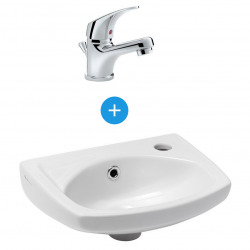 Lave-mains Siko avec trop plein, 35x28 cm+ Mitigeur lavabo Jika Talas avec tirette et vidage, Chrome (EUR913H3111)