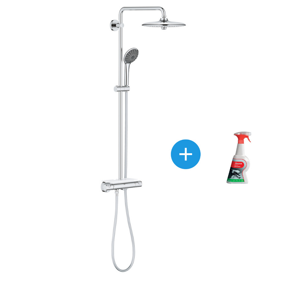 GROHE Colonne de douche mitigeur thermostatique Vitalio Joy 260, 50%  d'économie d'eau et d'énergie, tablette incluse, tête de douche 260mm,  douchette 3 jets, chromé, 26403001 (Import Allemagne) : : Bricolage