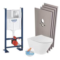 Pack WC Bâti autoportant + WC Roca Gap sans bride fixations invisibles + Plaque chrome + Set habillage (ProjectTheGap-1-sabo)