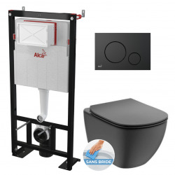 Pack WC Bâti autoportant + WC noire Ideal Standard Tesi Aquablade + Abattant softclose + Plaque noire mat (AlcaBlackTesi-2)