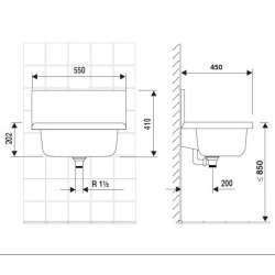  Poste d&apos;eau avec paroi arrière anti-éclaboussures Polypropylène haute qualité, trop-plein, 55x45 cm
