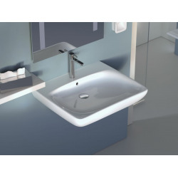 Selnova Comfort Lavabo PMR 550x550 mm avec perçage pour robinetterie + trop-plein, Blanc (500.302.01.1)