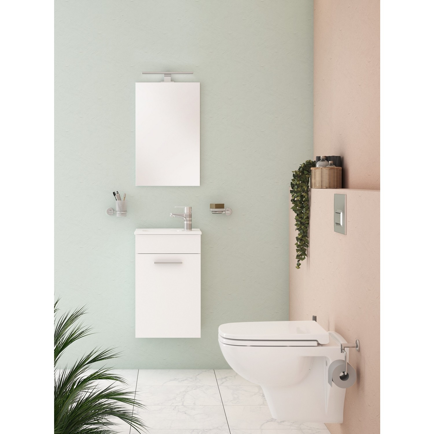 Vitra Mia ensemble meuble 39x61x28 cm avec miroir, lavabo et éclairage LED,  Blanc brillant (MIASET40B) - Livea Sanitaire