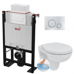 Pack WC Bâti autoportant + WC Porcher Eurovit sans bride + Abattant softclose + Plaque chrome brillant (Alca85FPorcher-6)