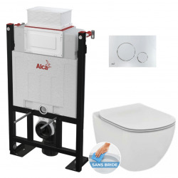 Pack WC Bâti 85 cm autoportant + WC Ideal Standard AquaBlade sans bride + Plaque chrome brillant (Alca85FTesi-8)