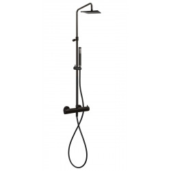 B-Way Colonne de douche + Mitigeur thermostatique + Douchette Stick + Flexible 1,5m + Douche de tête carrée, Noir mat (SATBWSST)