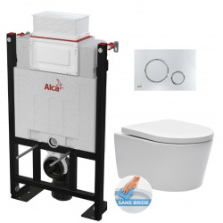Pack WC Bâti autoportant + WC Swiss Aqua Technologies sans bride + Plaque chrome brillant (Alca85FSat-6)