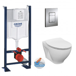 Pack WC autoportant + Cuvette Cersanit sans bride + Abattant softclose + Plaque chrome (ProjectCersanit-1)
