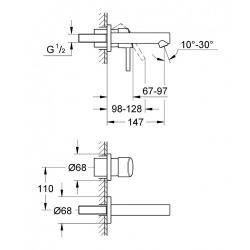  Concetto Set Mitigeur monocommande 2 trous lavabo encastré mural Chrome Taille S + Corps encastré (19575001-SET)