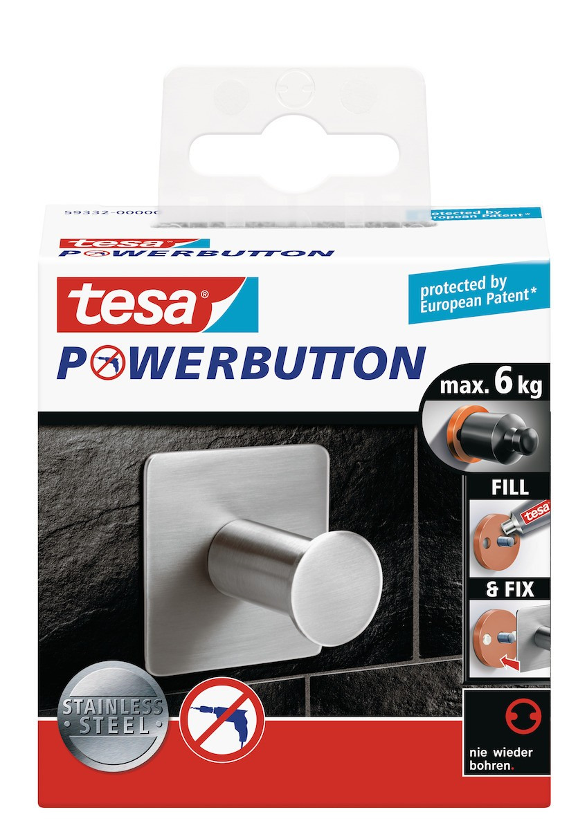 Tesa Powerbutton Crochet porte-serviette en acier inoxydable, pose