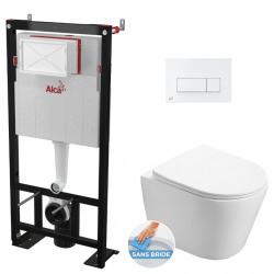 Pack WC Bâti autoportant + WC Swiss Aqua Technologies Infinitio sans + Plaque blanche (AlcaInfinitio-4)