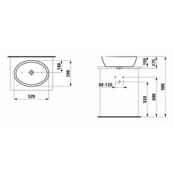 Pro Vasque à poser 52x39cm sans trou pour robinetterie, avec trop-plein, Blanc (H8129640001091)
