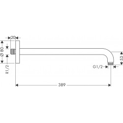  Bras de douche M ½" 389 mm, Aspect Doré poli (27413990)