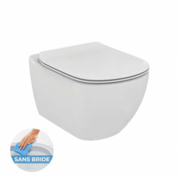 Pack WC Bâti-support + WC Ideal Standard TESI AquaBlade sans bride fixations invisibles + Plaque chrome mat (ViConnectTesi-3)