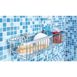  Aluxx Panier de bain/douche en aluminium chromé inoxydable 45x12,5 cm, Pose facile sans perçage (40206-00000-00)