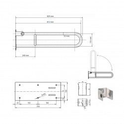  HELP Barre de maintien relevable 81,3cm, en forme de U, Acier inoxydable (301102081)